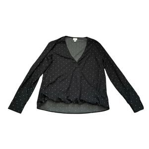 A New Day Black and White Polka Dot Long Sleeve Top Size Medium